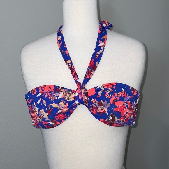 H&M floral blue and pink halter/strapless bathing suit bikini top in women’s 4 - Picture 2 of 7